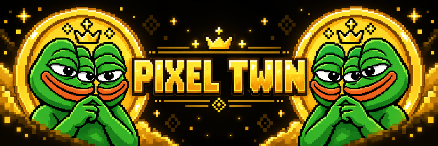 Pixel Twin social header with golden lettering and frog twins